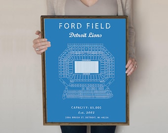 Ford Field Seating Chart, Detroit Lions, Detroit Lions vintage, Detroit Lions wall art. NFL Poster. Gift for boyfriend. Stadium Blueprints.