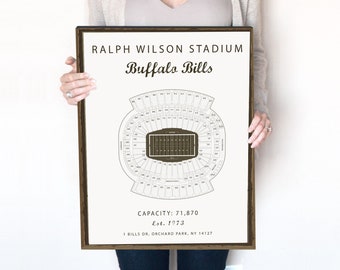 Ralph Wilson Stadium, Buffalo Bills, Print or Canvas Stadium Blueprint, Pro football sports memorabilia and gifts for men.