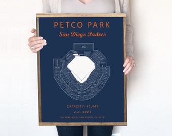 Petoco Park Seating Chart, San Diego Padres, Petco Park Field Sign, San Diego Padres art, MLB art, Baseball art work, gift.