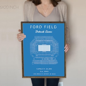 Ford Field Seating Chart, Detroit Lions, Detroit Lions vintage, Detroit Lions wall art. NFL Poster. Gift for boyfriend. Stadium Blueprints.