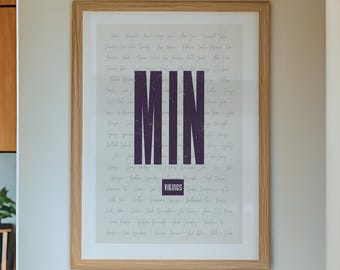 Minnesota Vikings Wall Art | Vintage MIN Print or Canvas | Iconic Vikings Players & Phrases Typography Design | Purple NFL Football Decor