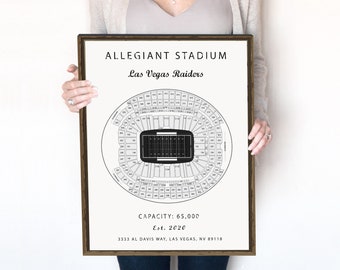 Allegiant Stadium, Las Vegas Raiders, Print or Canvas Stadium Blueprint, Pro football sports memorabilia and gifts for men.