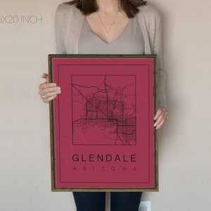 Glendale Arizona Map, Arizona Cardinals, Map of Glendale Arizona, Gift for cardinals fan, map of Arizona. Office Decor, gift for husband.