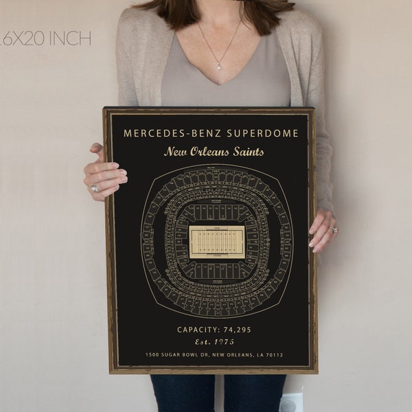 Mercedes Benz Superdome New Orleans Saints Seating Chart Blue Print, Gift for Saints Fan, New Orleans Louisiana Football decor.