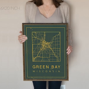 Green Bay Map, Green Bay Packers, Map of Green Bay Wisconsin, Gift for packers fan, map of Wisconsin. Office Decor, sport art for boys room.