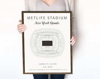 Metlife Stadium, New York Giants, Print or Canvas Stadium Blueprint, Pro football sports memorabilia and gifts for men.