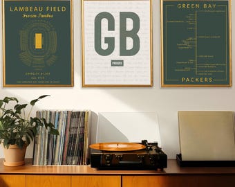 Green Bay Packers Wall Art Set of 3 | Lambeau Field, Packers Timeline & GB Print or Digital Download