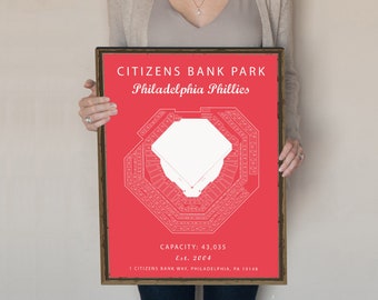 Citizens Bank Park, Philadelphia Phillies, Citizen Bank seating chart, Gift for Phillies Fan, gift for him, MLB baseball, art, artwork.