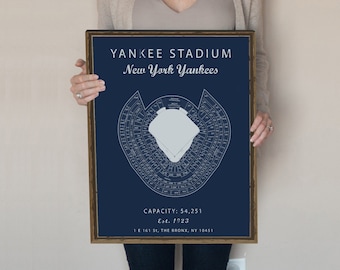 Yankee Stadium Seating Chart, New York Yankees, wall art, gift, map, print, canvas, sign, picture, office decor, gift for dad, gift for him.