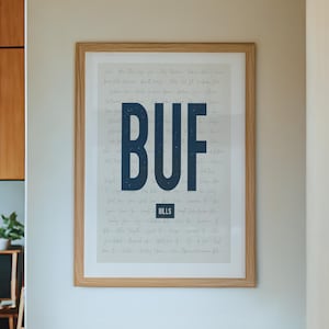 Arte mural de los Buffalo Bills / Impresión o lienzo vintage de los Buffalo Bills / Diseño tipográfico con palabras y frases icónicas de los Bills / Decoración de fútbol azul real
