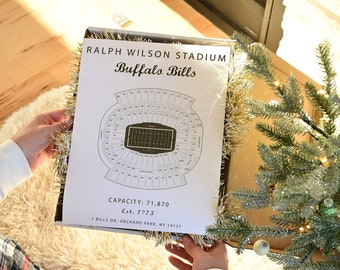 Buffalo Bills, Ralph Wilson Stadium, Print or Canvas Stadium Blueprint, Pro football sports memorabilia and gifts for men.