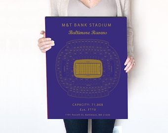 Baltimore Ravens, M&T Bank Stadium, Print or Canvas Stadium Blueprint, Pro football sports memorabilia and gifts for men.