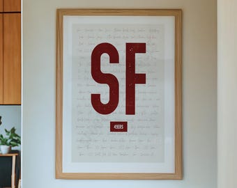 San Francisco 49ers Wall Art | Vintage SF Print or Canvas | Iconic 49ers Words & Phrases Typography Design | Red and Gold Football Decor