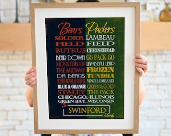 House Divided Chicago Bears Green Bay Packers. Personalized Football Print or Canvas.
