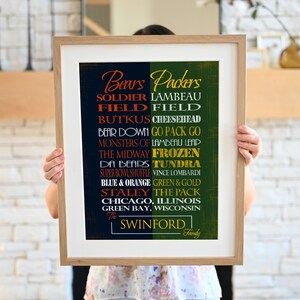 House Divided Chicago Bears Green Bay Packers. Personalized Football Print or Canvas.