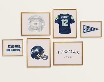 Seattle Seahawks Nursery Wall Art Set – 7-Piece Personalized Prints & Digital Download