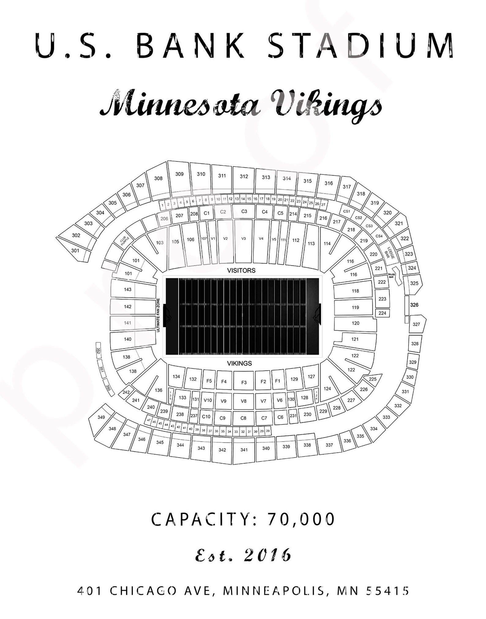 Us Bank Stadium Minnesota Vikings Us Bank Seating Chart Etsy