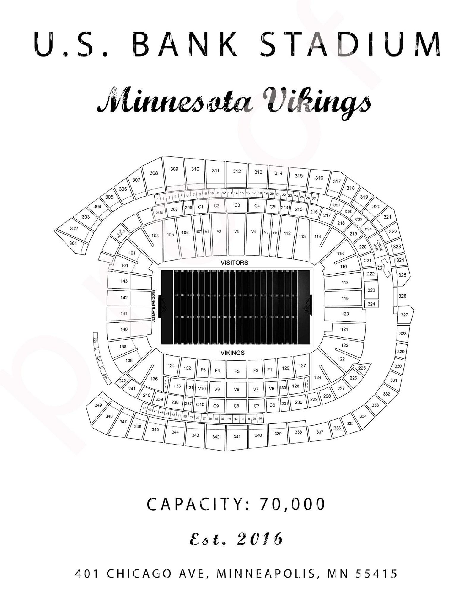 US Bank Stadium. Minnesota Vikings. US Bank Seating Chart. Etsy