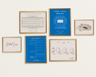 Detroit Lions 6-Piece Wall Art Set — Ford Field, Timeline, Stadium Specs & Vintage Football Prints or Digital Download