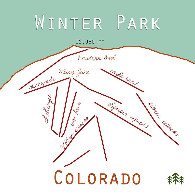 Winter Park Colorado Ski Trail Map Print or Canvas. Colorado | Etsy