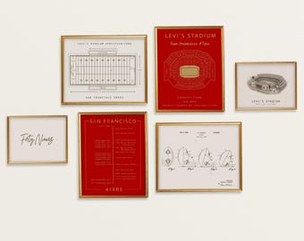 San Francisco 49ers 6-Piece Wall Art Set — Levi's Stadium, Timeline, Stadium Specs & Vintage Football Prints or Digital Download