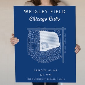Chicago Cubs Wrigley Field Stadium Seating Chart Blueprint Fine Art Print or Canvas Wall Art.