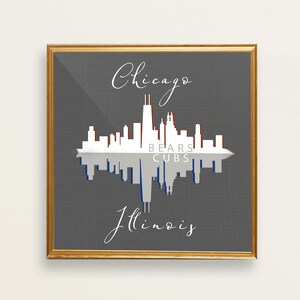 Impression personnalisée de Chicago, art d’horizon de Chicago, Bears de Chicago, Cubs de Chicago, Illinois, cadeau de mariage, carte de Chicago, art de fiançailles de Chicago
