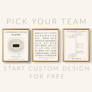 Kansas City Chiefs Set of Three Prints. Customize. Gift for the football fan. kc chiefs. gift for chiefs fan. NFL decor. Arrowhead Stadium.