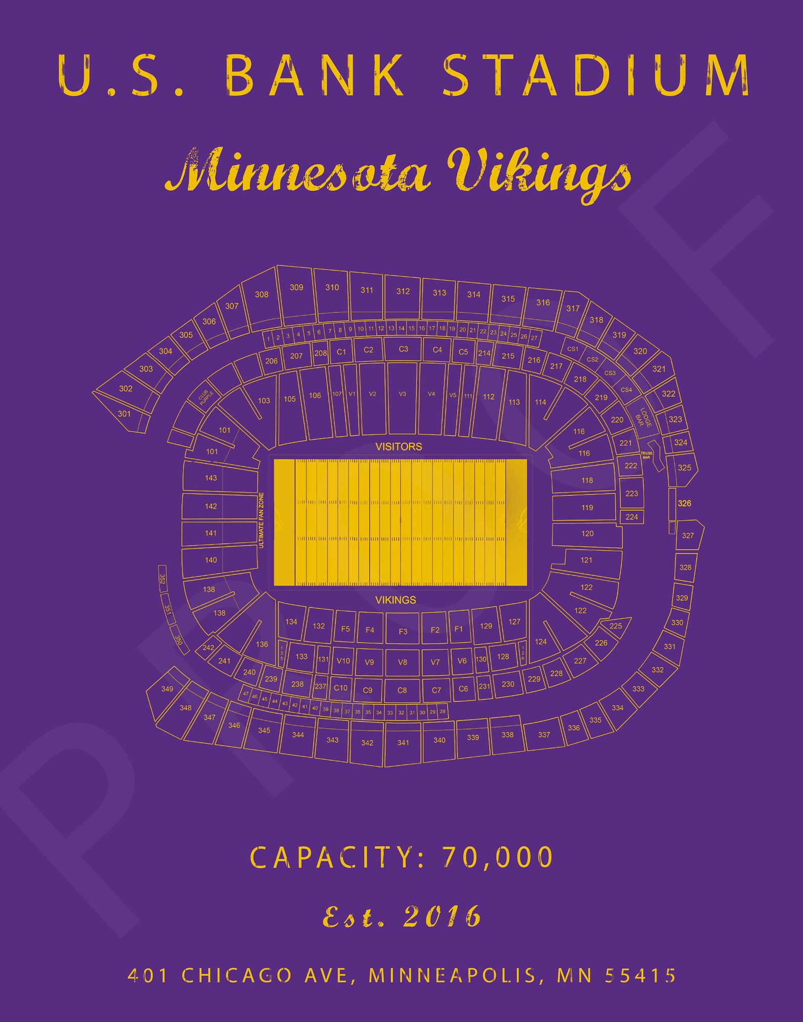 US Bank Stadium. Minnesota Vikings. US Bank Seating Chart. Etsy