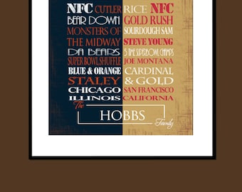 Chicago Bears / San Francisco 49'ers House Divided Print o Canvas regalo de inauguración de la casa para pareja regalo del día de San Valentín para él