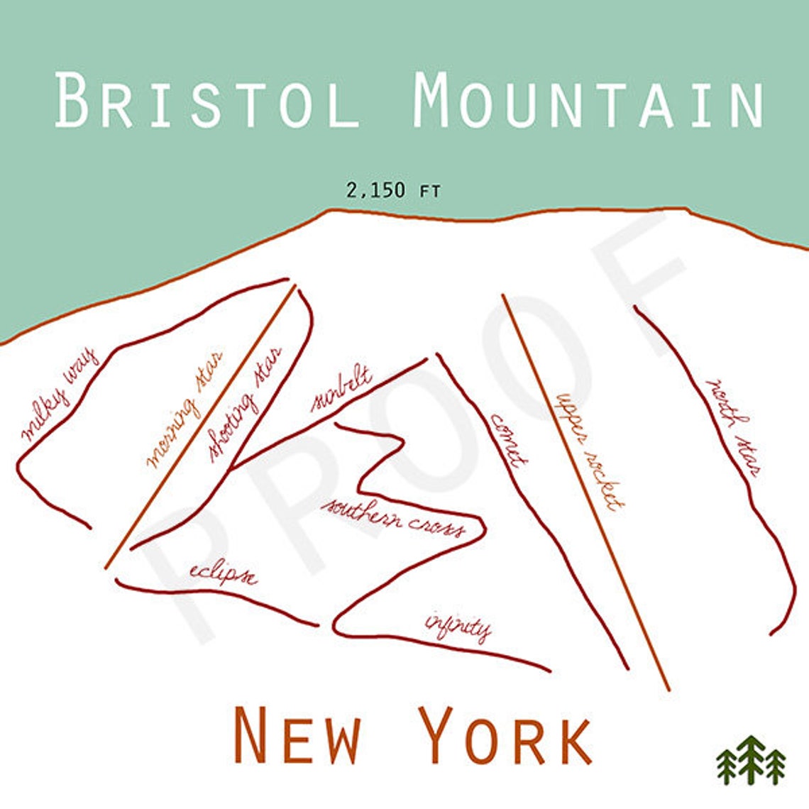 Bristol Mountain New York Ski Trail. New York Ski Art.bbristol Mountain ...