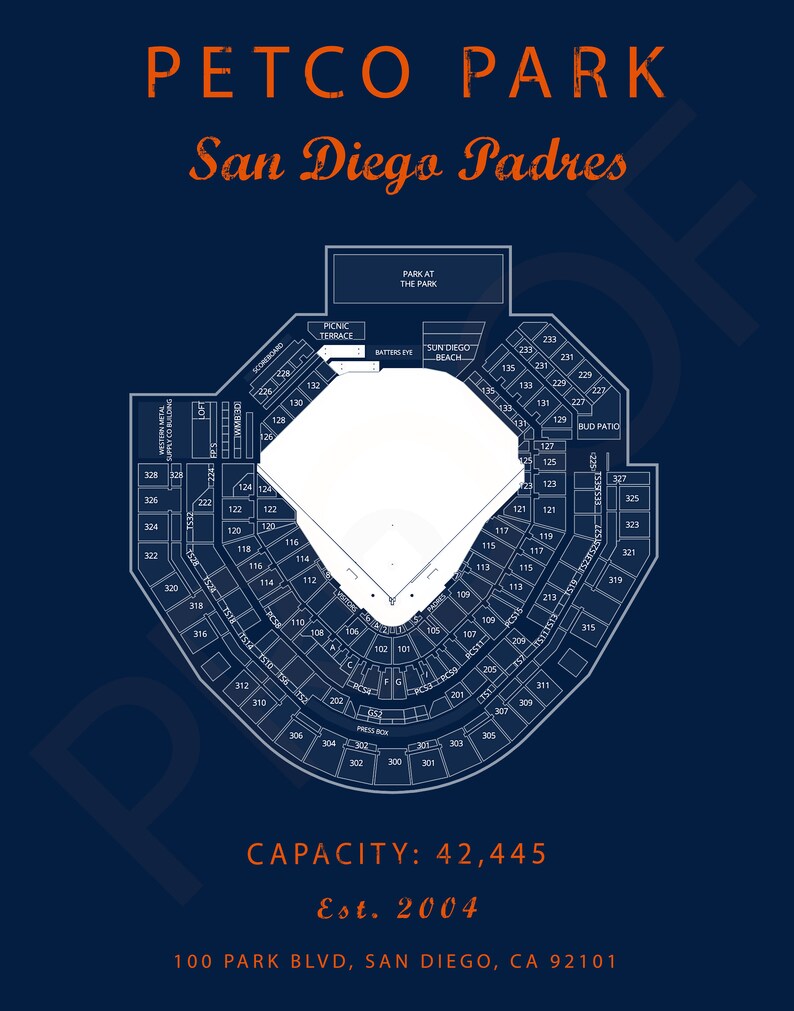 Petoco Park Seating Chart San Diego Padres Petco Park Field Etsy