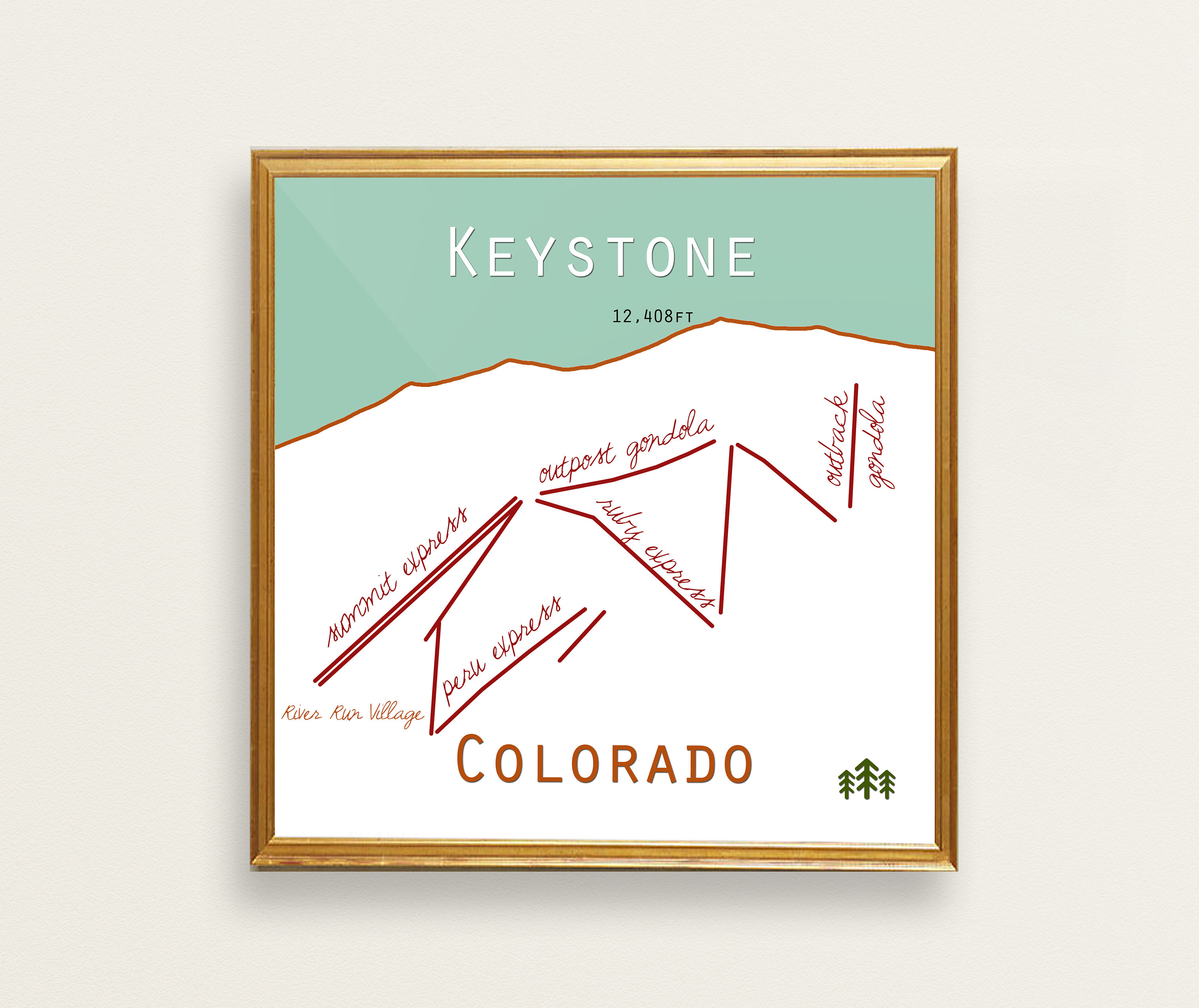 Keystone Mountain Trail Map Keystone Colorado Ski Trail Map Print Or Canvas. Colorado Ski | Etsy Uk