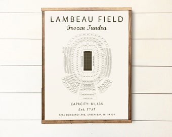 Lambeau Field Wall Art, Green Bay Packers Sign, NFL Stadium Map, gift for men Christmas, Sports Decor for man cave, office or boys room