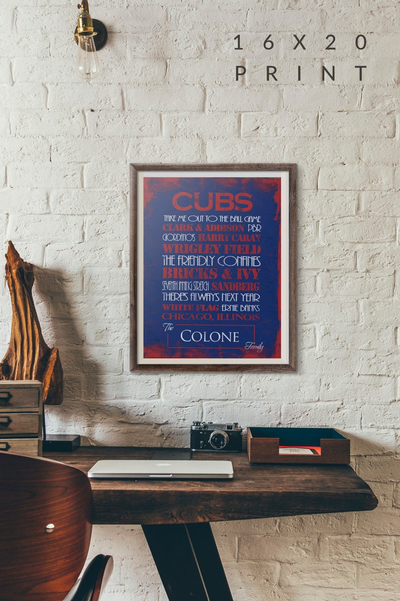 Chicago Cubs Print or Canvas. Mens Personalized. personalized cubs. . 2016 world series. chicago cubs 2016. wrigley field canvas. cubs image 1