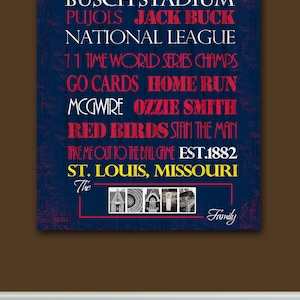 Personalized St. Louis Cardinals Print or Canvas - Baseball - Gifts for Baseball fan housewarming gift for couplevalentines day gift for him