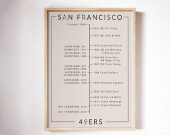 San Francisco 49ers Timeline Print | Vintage Football History Wall Art | Sports Decor