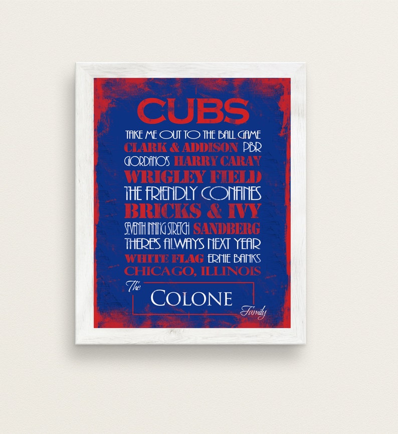 Chicago Cubs Print or Canvas. Mens Personalized. personalized cubs. . 2016 world series. chicago cubs 2016. wrigley field canvas. cubs image 5