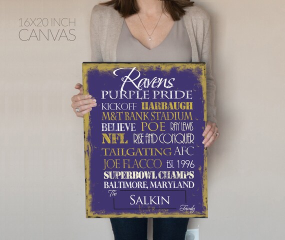 Baltimore Ravens Print or Canvas. Personalized Baltimore. Gifts for him. Gifts for dad. custom Baltimore. ravens subway art. ravens decor.