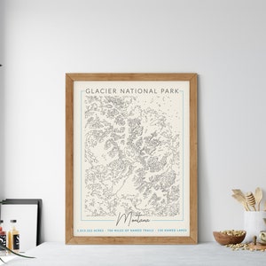 Mapa topográfico del Parque Nacional Glaciar, Montana, arte del Parque Nacional, regalo de senderismo, arte al aire libre, mapa topográfico, regalo para él, mapa de aventuras. imagen 5