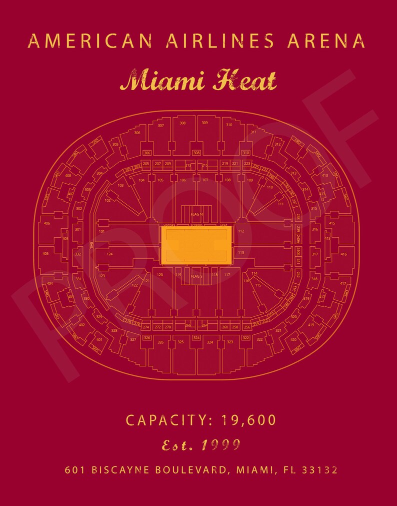American Airlines Arena Seating Chart Miami Heat Miami Heat Etsy