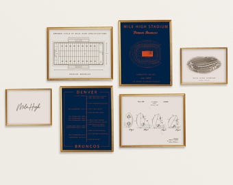 Denver Broncos 6-Piece Wall Art Set – Stadium, Timeline, Specs | Prints or Digital Download