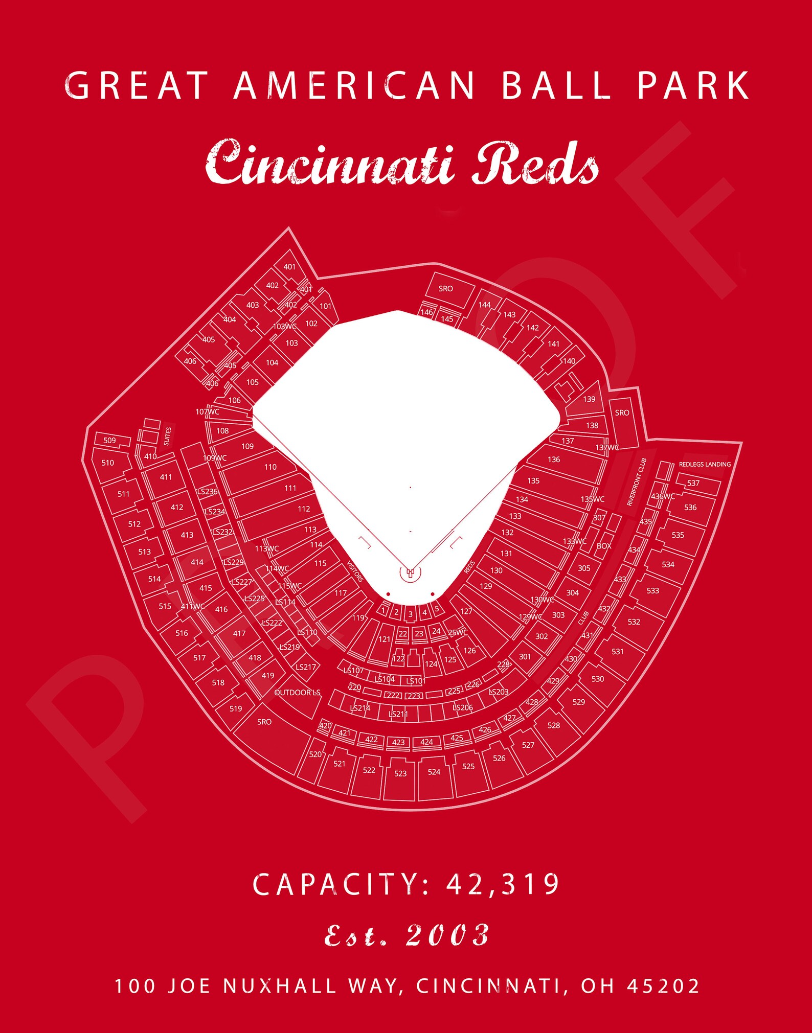 Great American Ball Park Seating Chart Cincinnati Reds GABP Etsy
