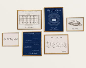 Dallas Cowboys 6-Piece Wall Art Set — AT T Stadium, Timeline, Stadium Specs & Vintage Football Prints or Digital Download