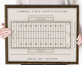 Green Bay Packers, Lambeau Field Stadium Specifications Print or Canvas, Gift for Football Fans.
