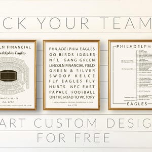 Philadelphia Eagles Set of Three Prints. Create your Own NFL Set. Lincoln Financial Field, Typography and Historical Timeline.