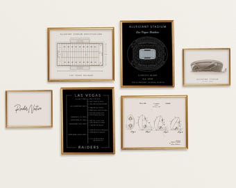 Las Vegas Raiders 6-Piece Wall Art Set — Allegiant Stadium, Timeline, Stadium Specs & Vintage Football Prints or Digital Download