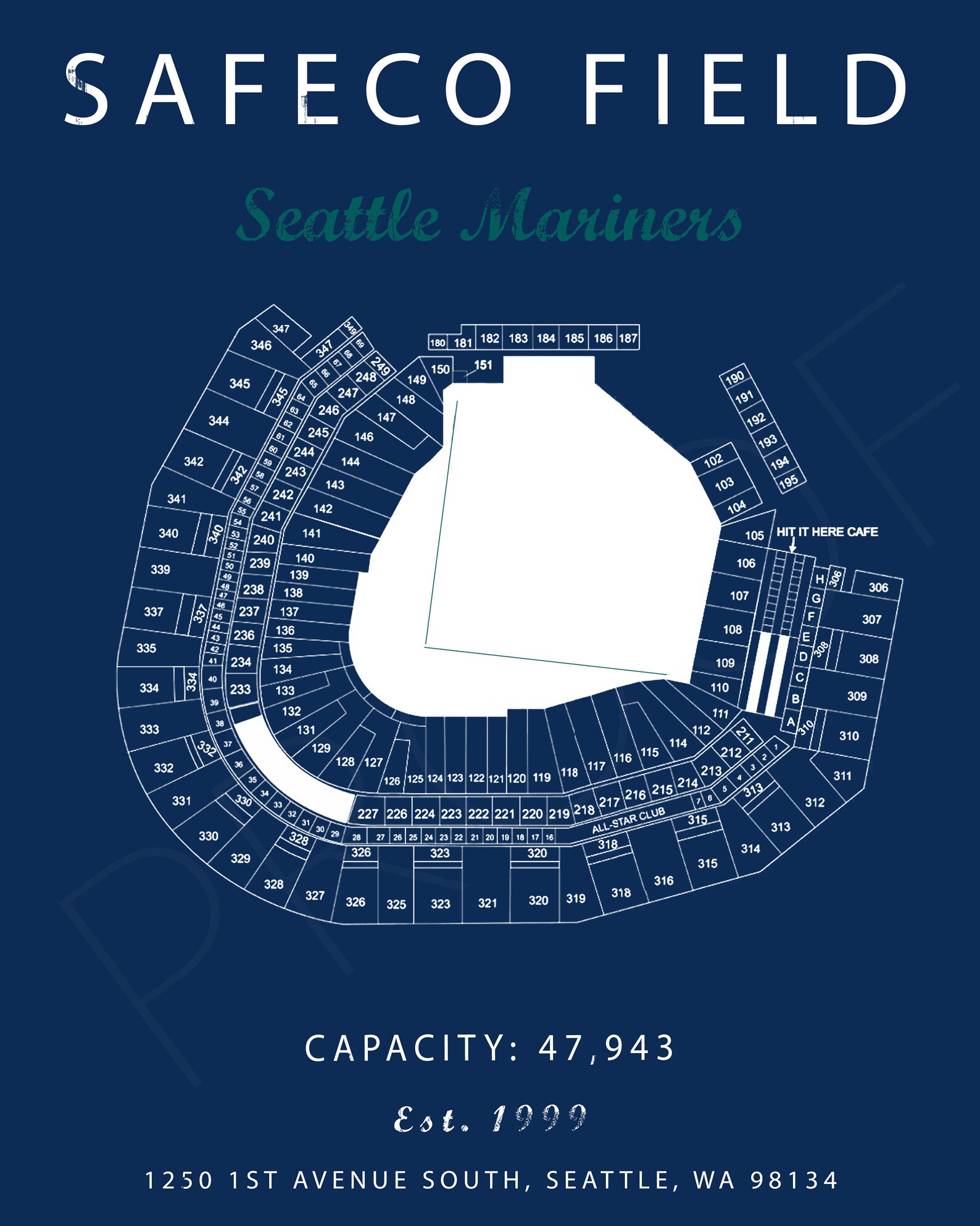 Safeco Field Seating Chart Seattle Mariners Mariners Sign Etsy