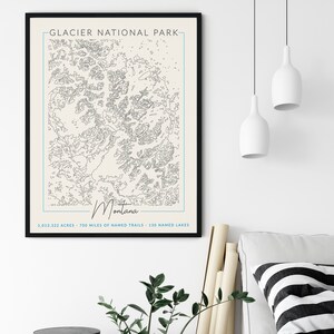 Mapa topográfico del Parque Nacional Glaciar, Montana, arte del Parque Nacional, regalo de senderismo, arte al aire libre, mapa topográfico, regalo para él, mapa de aventuras. imagen 8