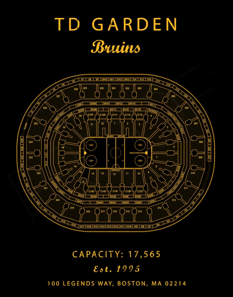 TD Garden Seating Chart Boston Bruins Boston Bruins Poster Etsy
